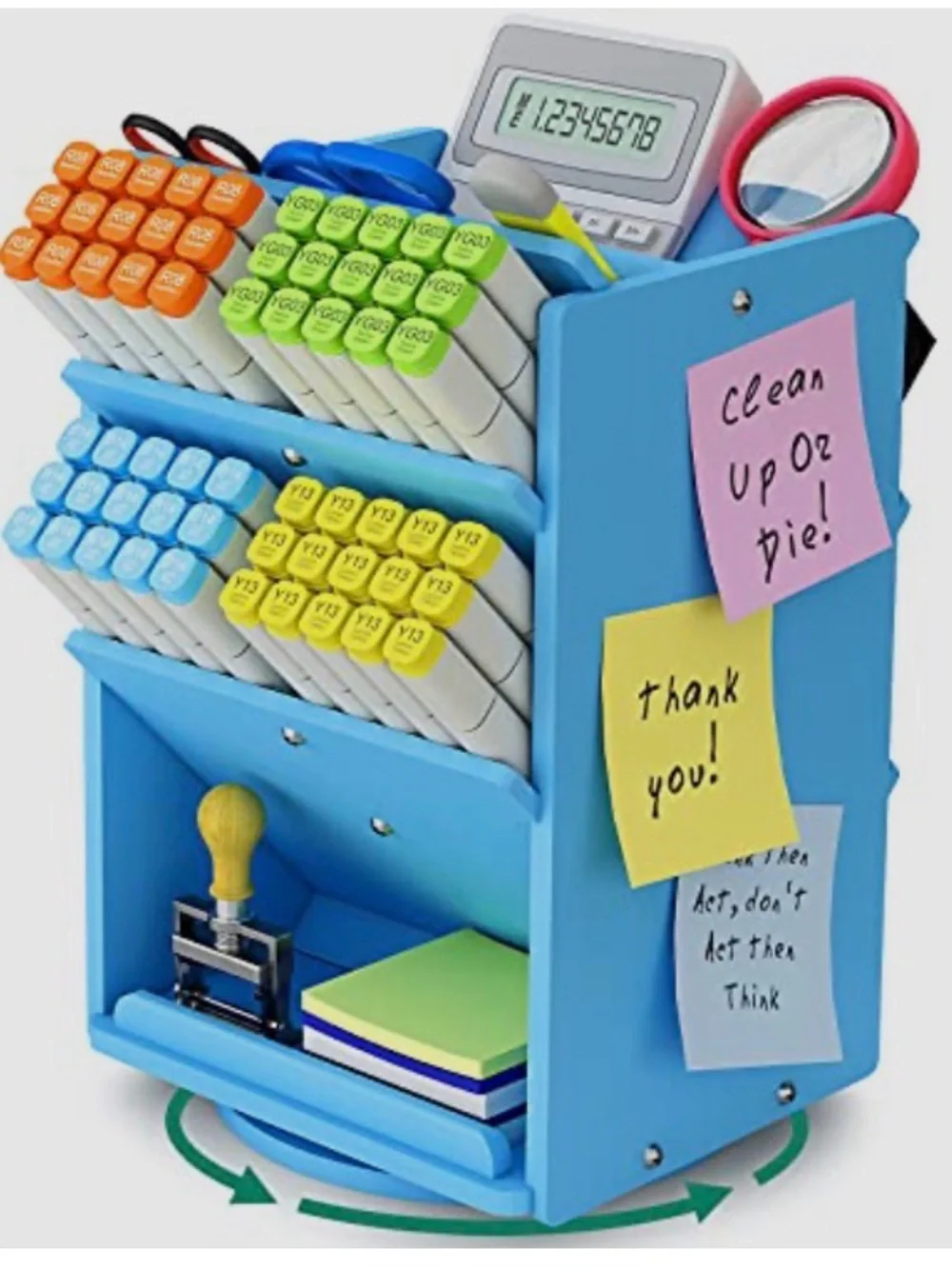 Darfoo Blue Rotating Desk Organizer with Multi-Color Marker Storage